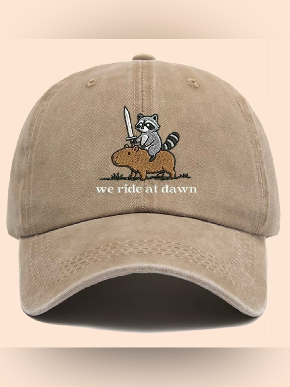 We Ride at Dawn Raccoon & Capybara Funny Baseball Cap